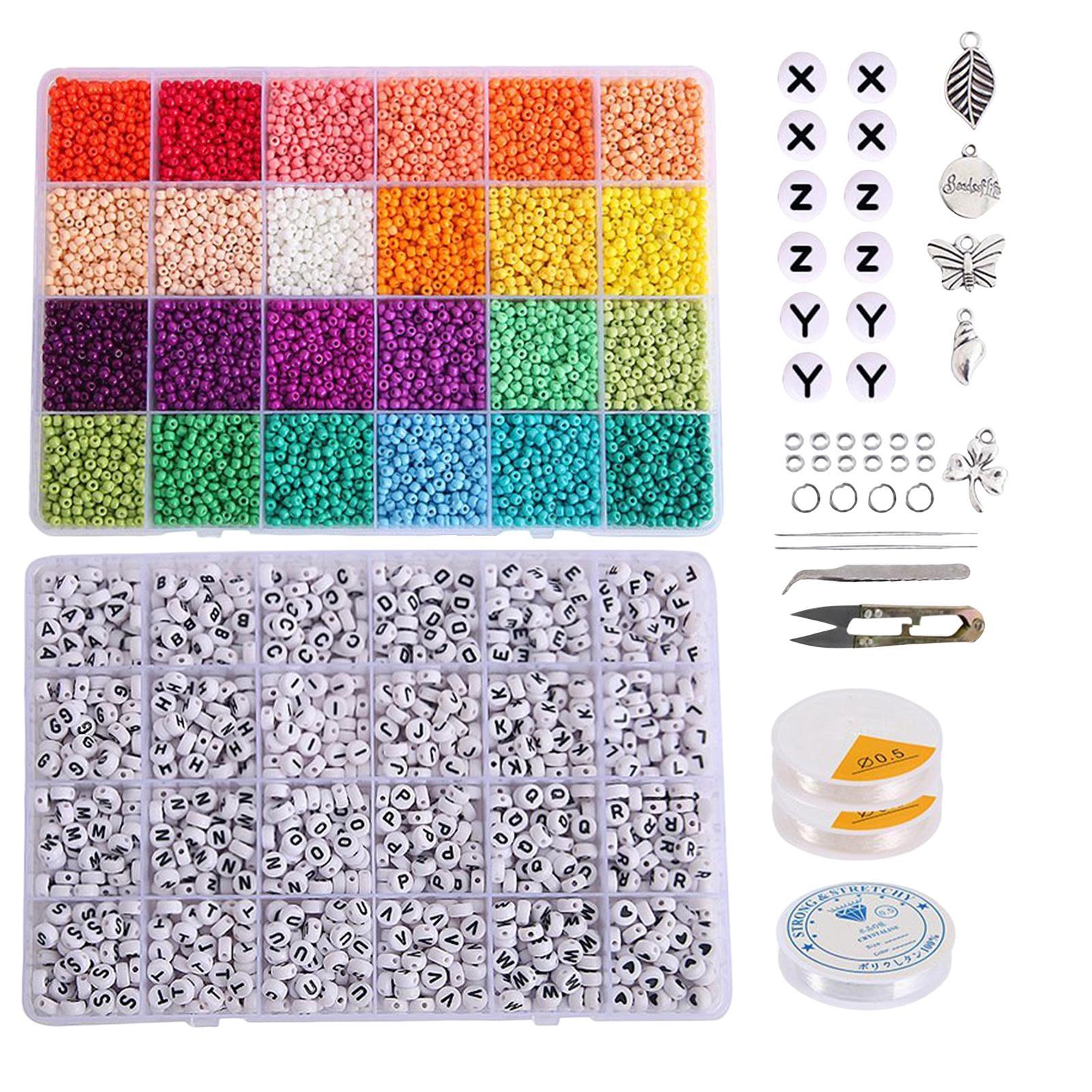 12000Pcs Glass Seed Beads 1350Pcs Letter Beads for Rings Jewelry Making