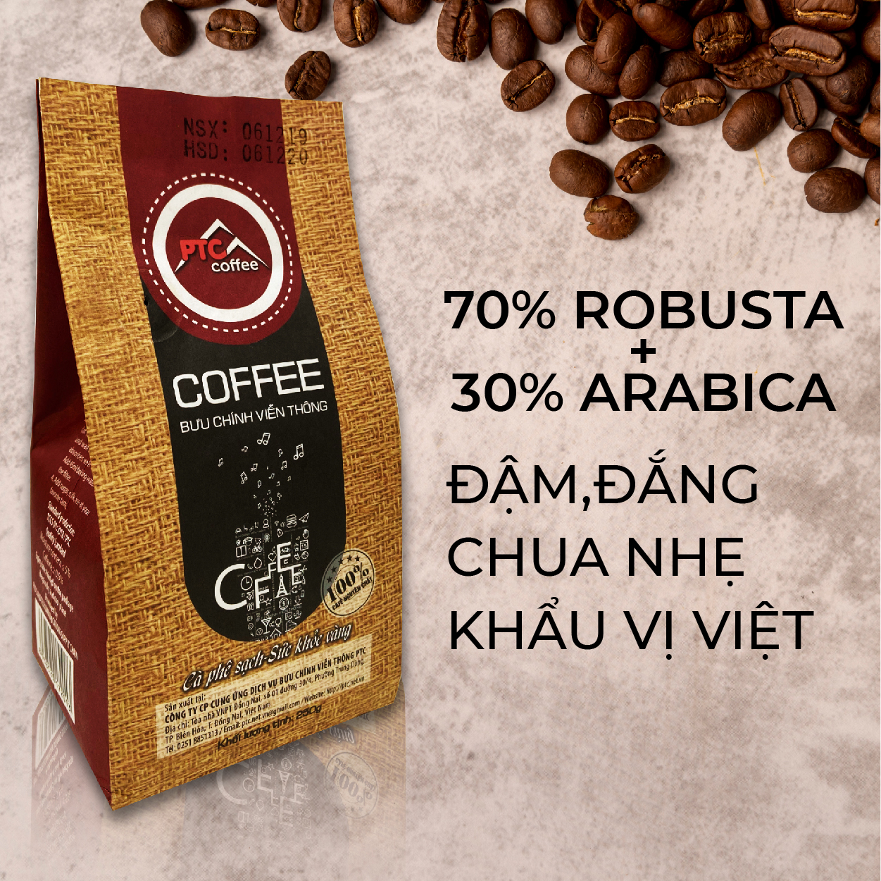 Cafe Bột Rang Xay Truyền Thống Vị Đắng, Đậm, Thơm Nhẹ - PTC Coffee - 500gr