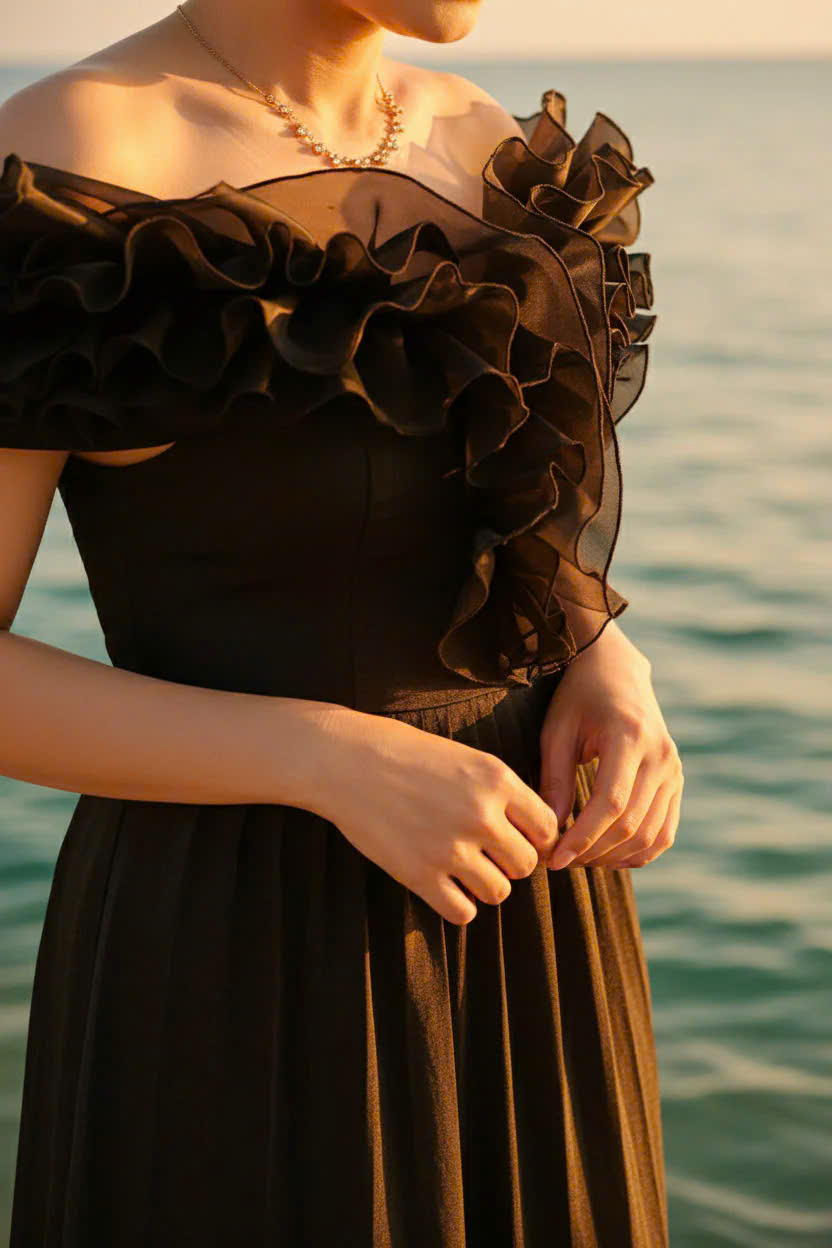 Đầm Maxi Trễ Vai, Đầm Dài Đi Tiệc, Đầm Dạ Hội Đen thời trang thiết kế Hity