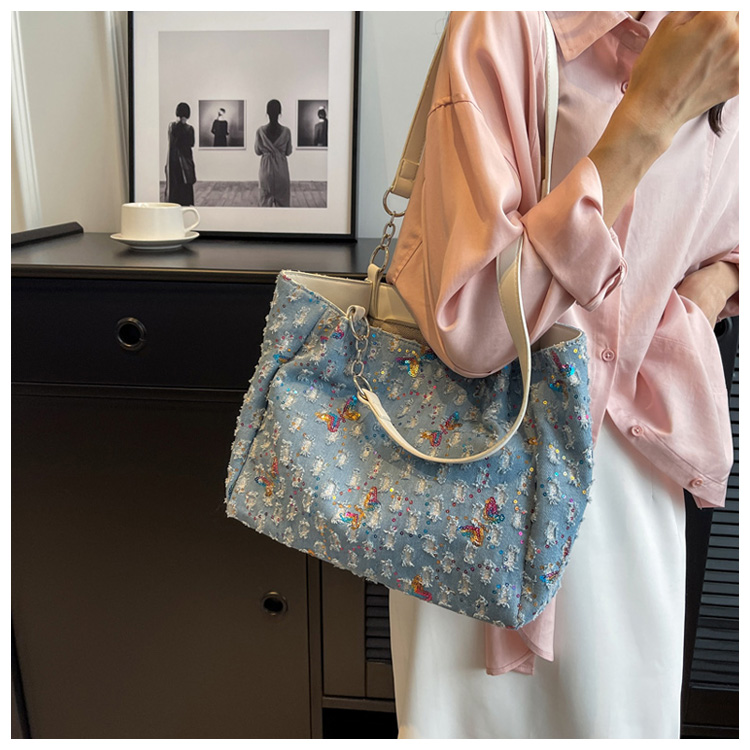 HÀNG QUẢNG CHÂU - TÚI TOTE XÁCH TAY HOẶC ĐEO VAI JEAN DENIM CỠ LỚN ĐÍNH CƯỜM CAO CẤP - TV79219
