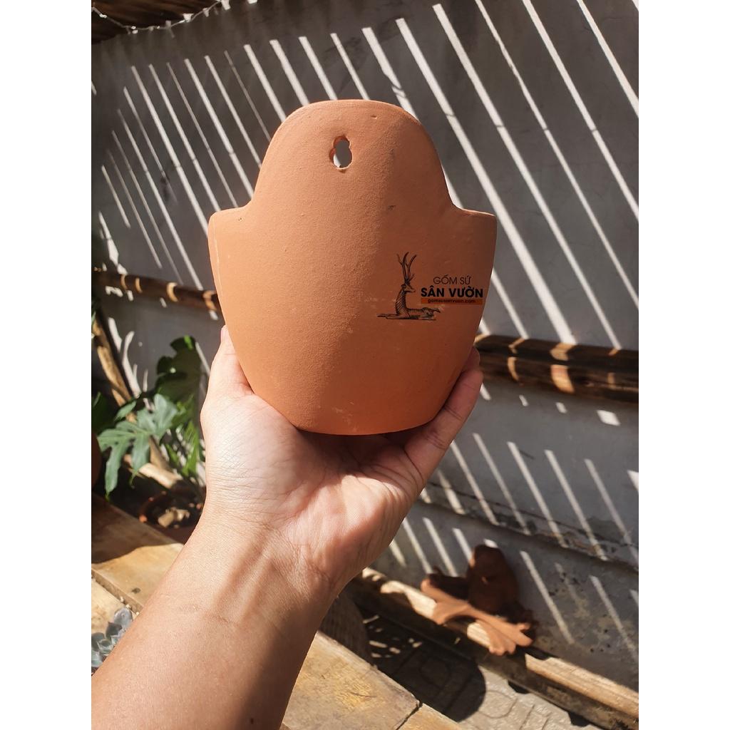 Chậu treo trồng cây gốm đất nung HÌNH TRỨNG CÓ GỜ 13x10cm