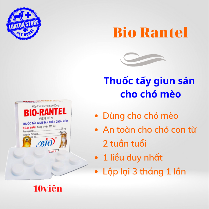 Bio Rantel - Hết giun sán, hiệu quả tức thì, hộp 10 viên