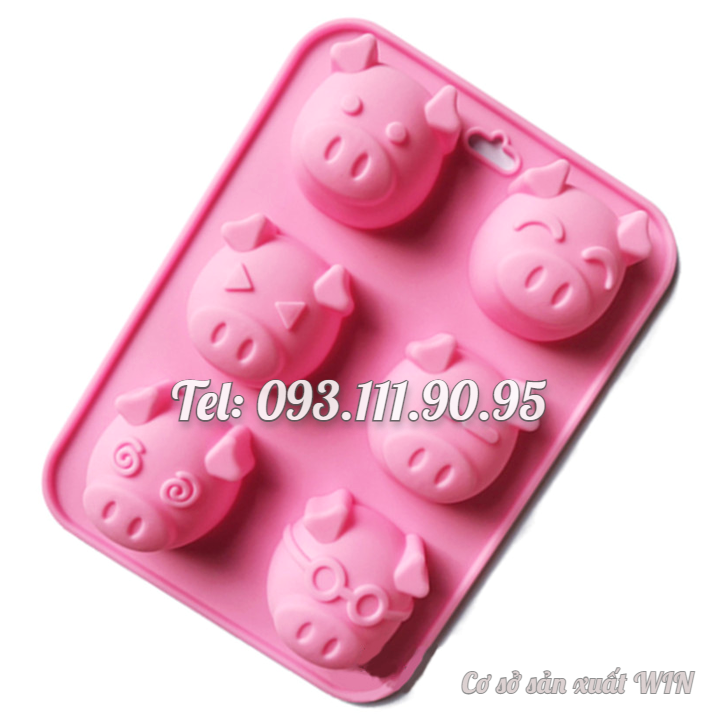 Khuôn silicon làm bánh, rau câu, socola 6 heo con cận thị – Mã số 1074