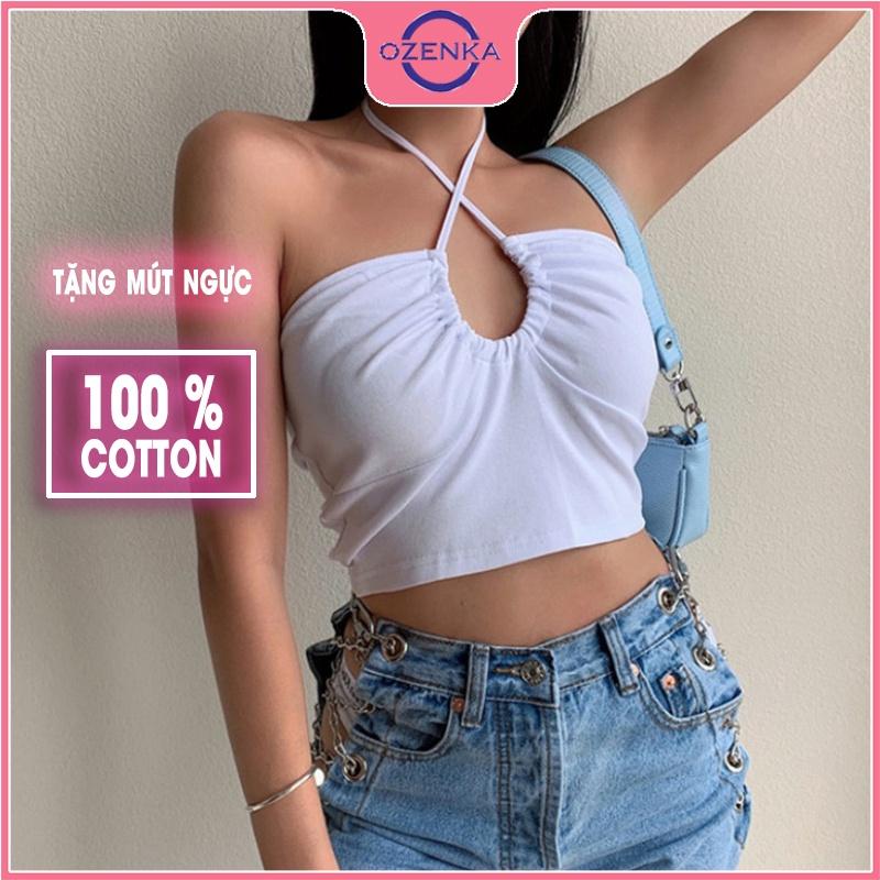 Áo quây 2 dây có đệm ngực croptop ôm nữ, crt kiểu hàn quốc gợi cảm mặc đi biển đi chơi màu đen trắng dưới 50 cân