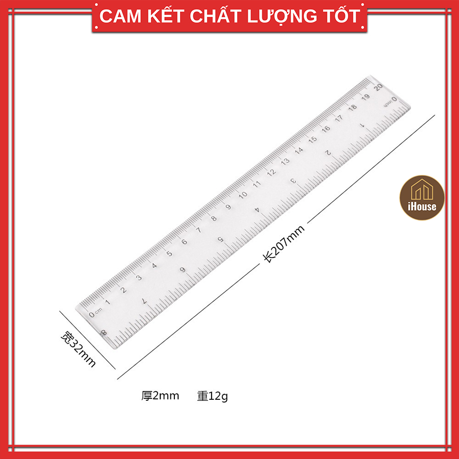 Thước kẻ học sinh 20cm, Bộ thước kẻ học sinh dẻo 20cm màu trong suốt