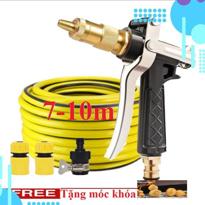  Bộ dây vòi xịt nước rửa xe, tưới cây . tăng áp 3 lần, loại 7m, 10m 206236 đầu đồng, cút, + tặng móc khoá