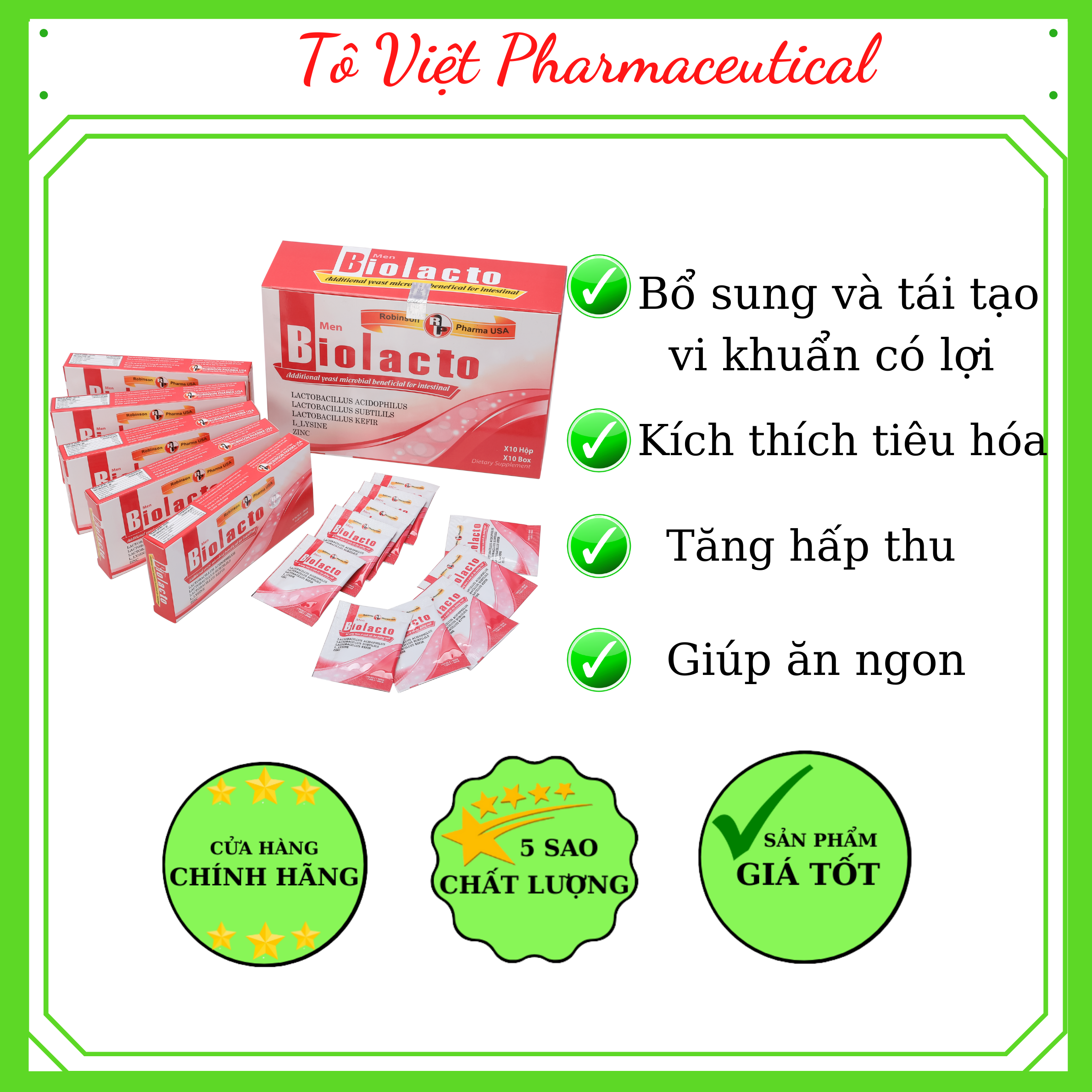 TPCN- Robinson Pharma USA- Biolacto - Men bổ sung vi khuẩn có lợi, tăng cường tiêu hóa (100 gói)