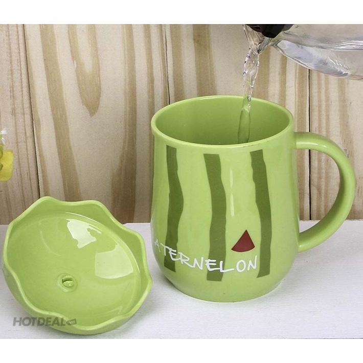 Cốc Hình Quả Dưa Hấu Gốm Sứ Khử Chì - Ly Uống nước Decor Size To Hình Trái Cây Siêu Đẹp Tặng Kèm Muỗng Và Ống Hút Đẹp