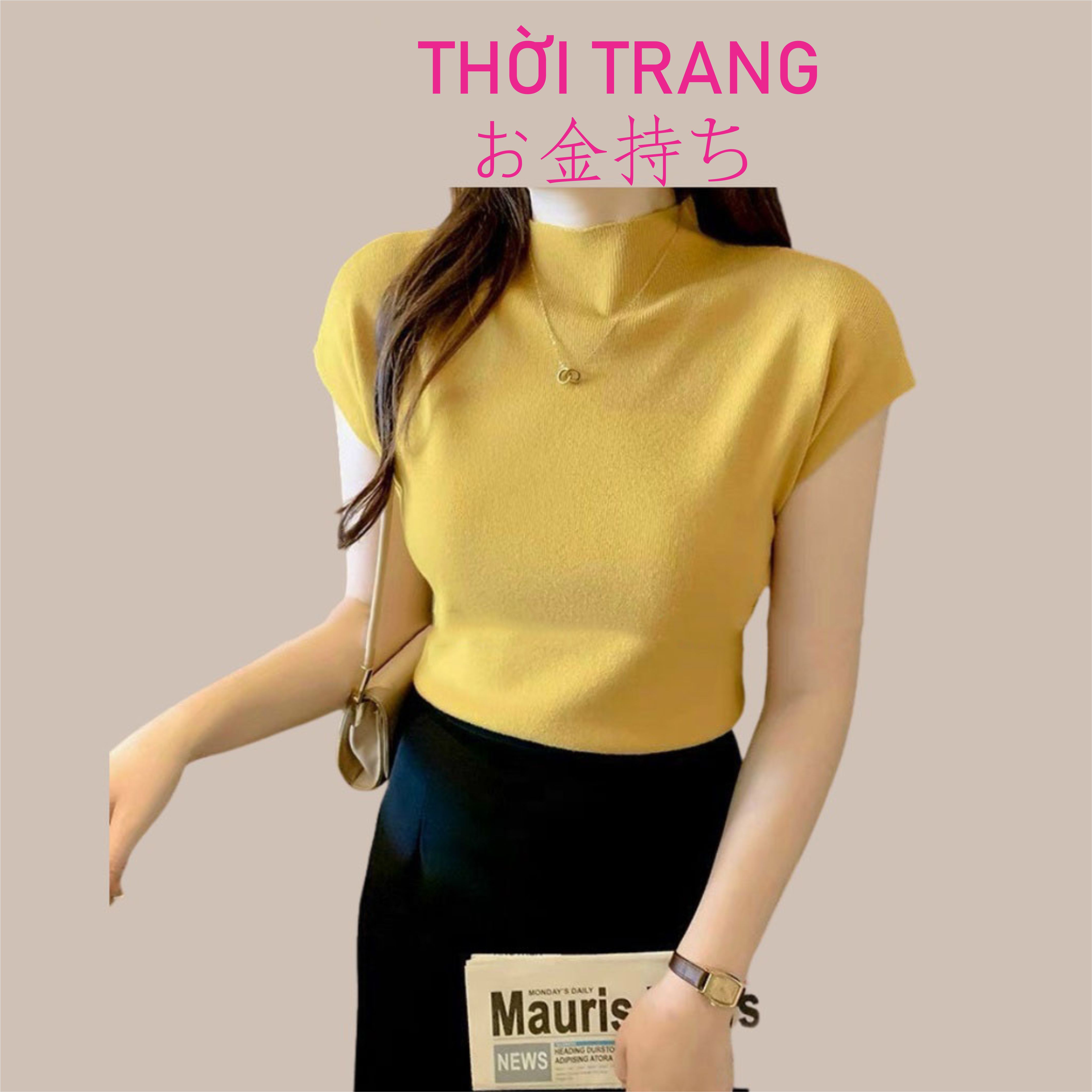 thời trang nữ ao lên cổ 3 phân tay hến có nhiều mầu