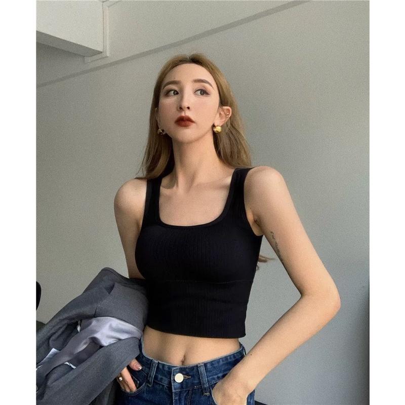 Áo croptop hai dây 3 lỗ bản to nữ kèm đệm mút chất thun tăm dày dặn co giãn tốt đi chơi đi tập trẻ trung năng động AN07