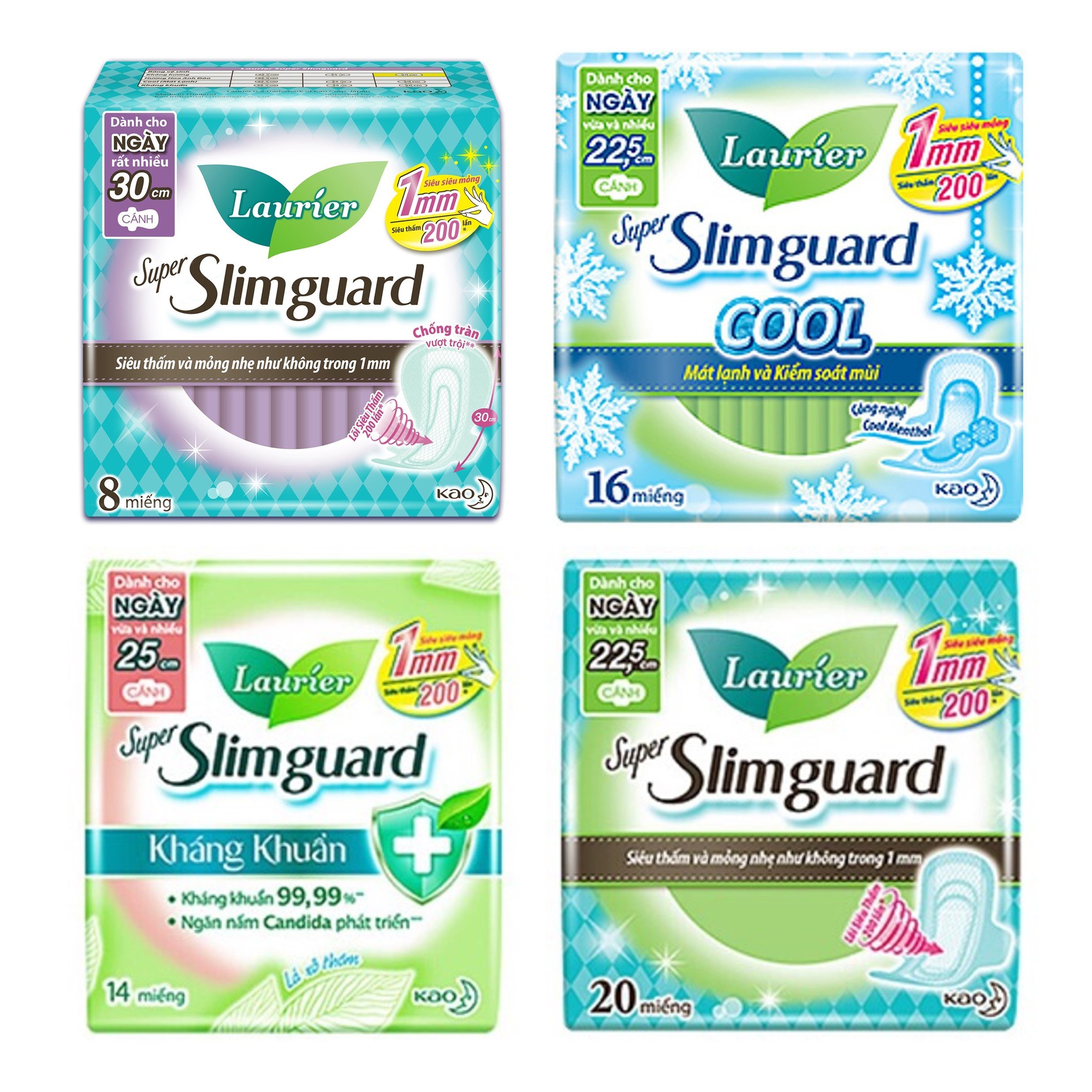 Combo 4 Gói Băng Vệ Sinh Laurier Super Simguard 1mm Siêu Mỏng Cánh tiện lợi