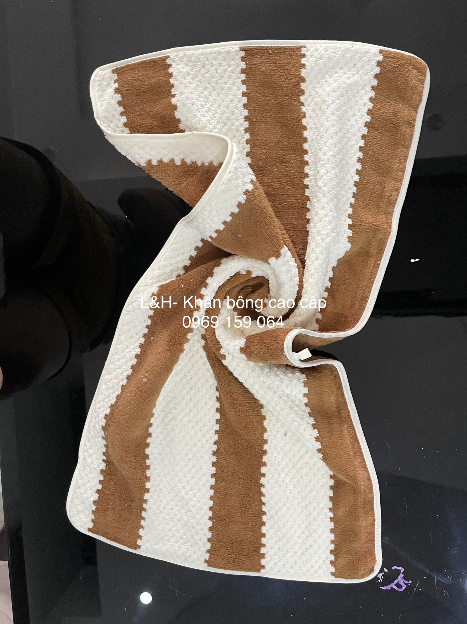 Khăn tắm lông cừu cao cấp, Khăn lau đầu, kẻ thẳng, hạt gạo, siêu mềm, KT 35x75cm