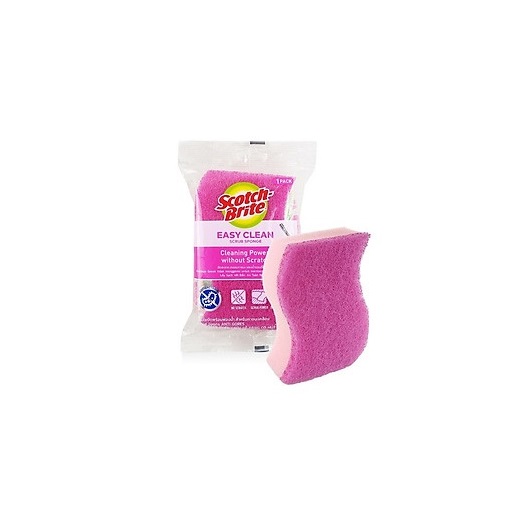 Miếng rửa chén có mút không trầy xước hình sóng màu hồng 115x70mm Scotch-Brite 3M, 1 miếng/gói