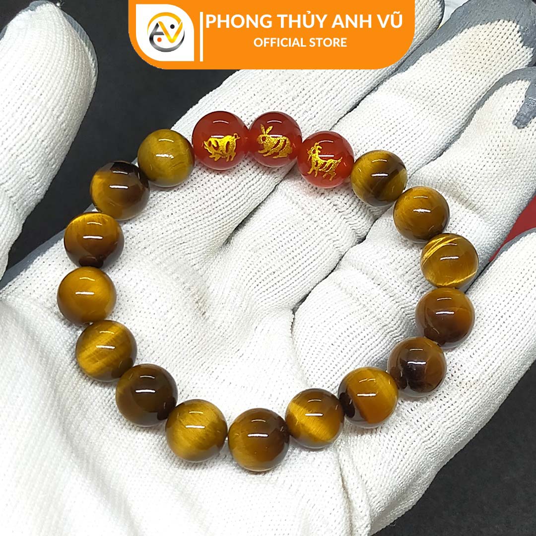 Vòng tay con giáp tam hợp hợi mão mùi đã khai quang - chất liệu mắt hổ vàng nâu tự nhiên - size 8 10 12ly - may mắn tài lộc - Vòng Tam Hợp Anh Vũ