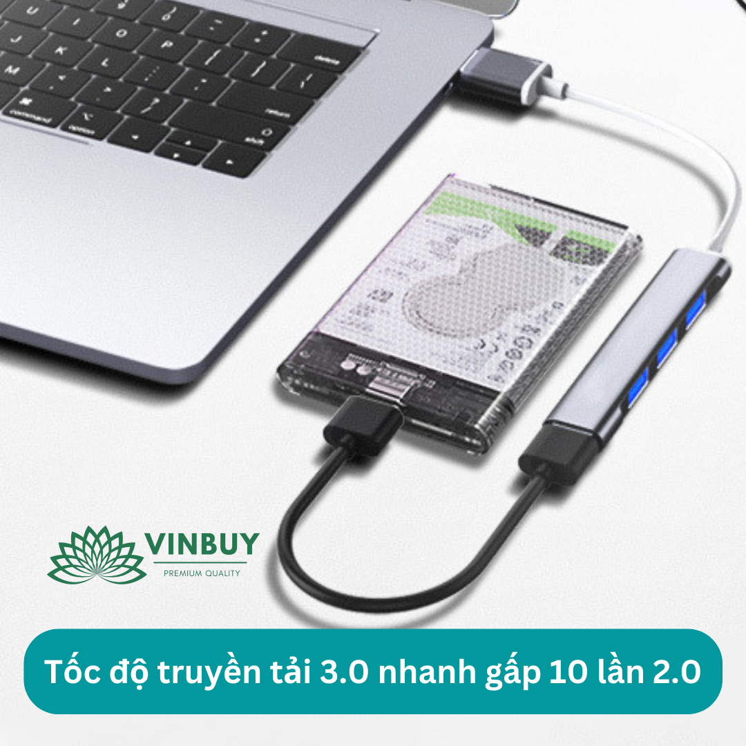 Hub USB 3.0 Và Hub Type C Đầu Ra 4 Cổng USB 3.0, Cổng Chuyển Đổi Dành Cho Macbook, Laptop, PC - Hàng Chính Hãng