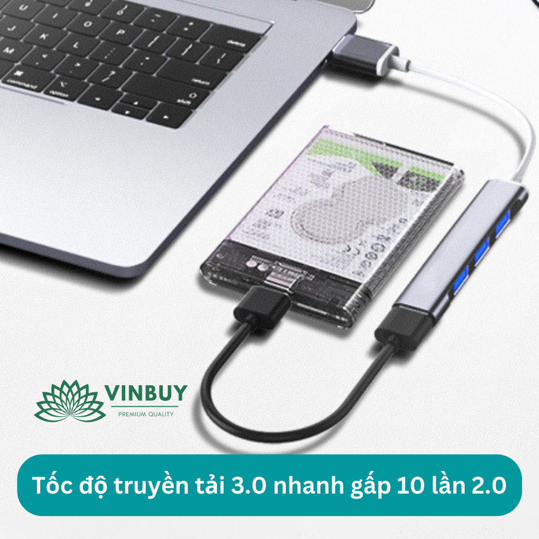 Hub USB 3.0 Và Hub Type C Đầu Ra 4 Cổng USB 3.0, Cổng Chuyển Đổi Dành Cho Macbook, Laptop, PC -  Hàng Chính Hãng