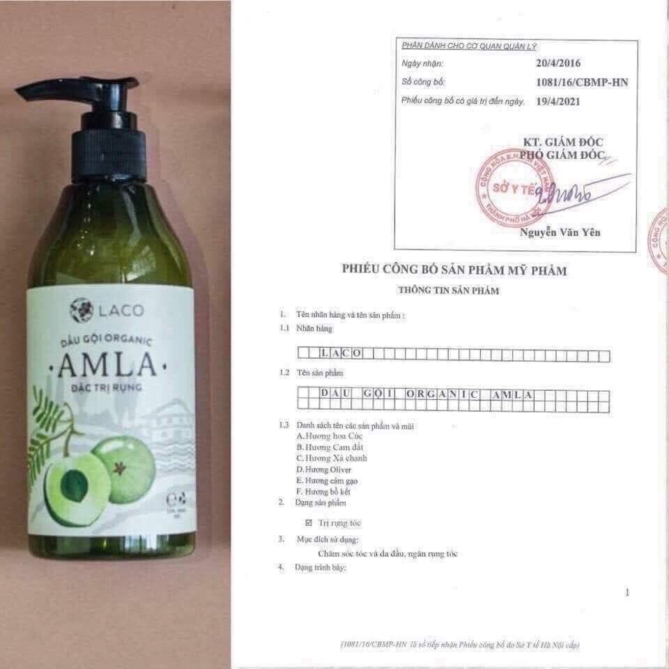 Dầu Gội Ngăn Ngừa Rụng Tóc AMLA LACO_chuẩn 100% organic_300ml