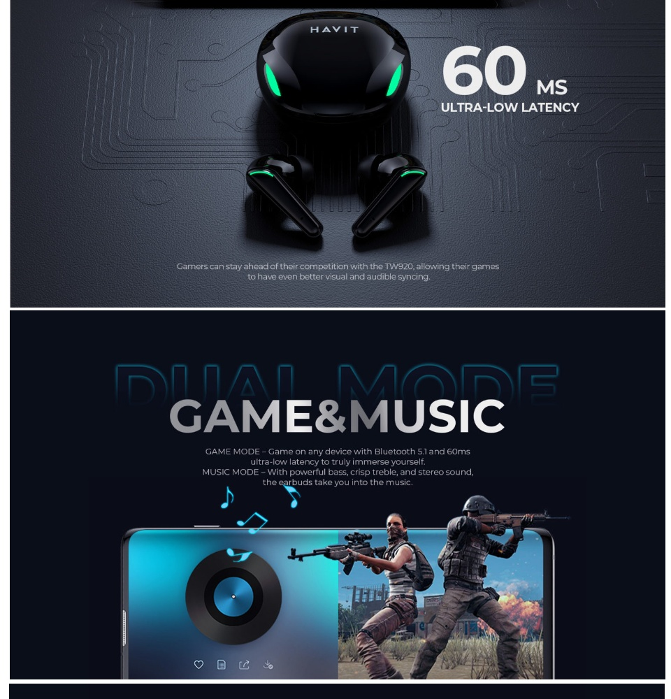 Tai nghe Bluetooth Gaming Havit TW920 dành cho mọi game thủ với thiết kế ấn tượng chất âm mạnh mẽ - Hàng Chính Hãng