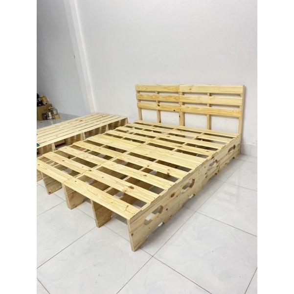 GIƯỜNG PALLET CHÂN CAO 30cm CÓ ĐẦU GIƯỜNG ĐỦ SIZE