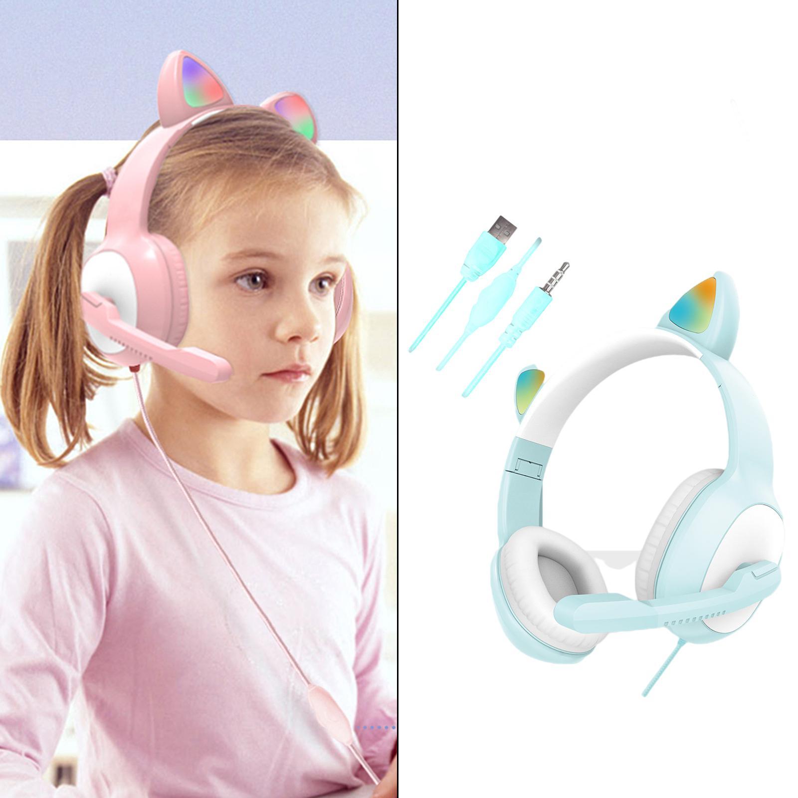 Surround Sound Wired Headset LED Light for Games Computer TV pink