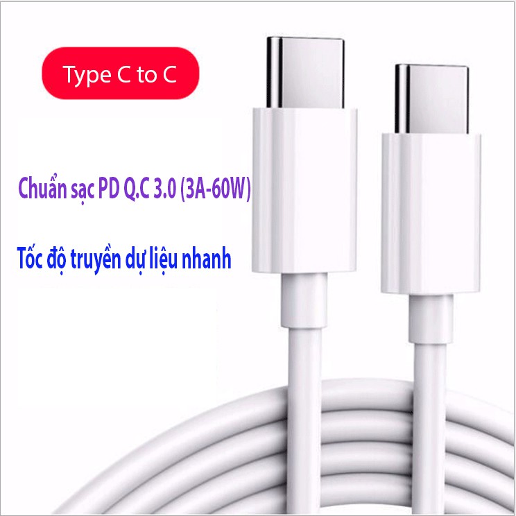 Cáp Sạc nhanh Type-C to Type-C PD 3A 60W QC3.0 dài 30 cm cho điện thoại và Macbook