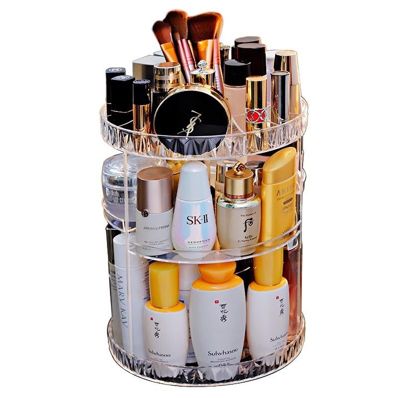 Kệ đựng mỹ phẩm trụ xoay 360 độ Mica dày cao cấp