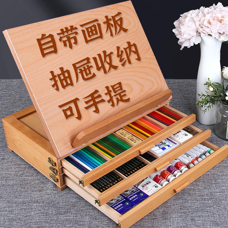 Phong cách mới nhất hộp vẽ để bàn giá vẽ loại ngăn kéo bảng vẽ hộp đựng tranh nhiều lớp hai trong một lưu trữ dầu phấn màu để bàn