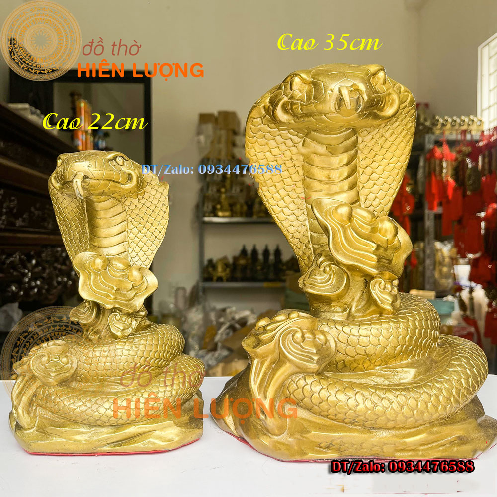 Tượng Rắn Hổ Mang Quấn Hoa Hồng Bằng Đồng Thau Nguyên Chất Cao 22cm Và 35cm - Linh Vật Phong Thủy