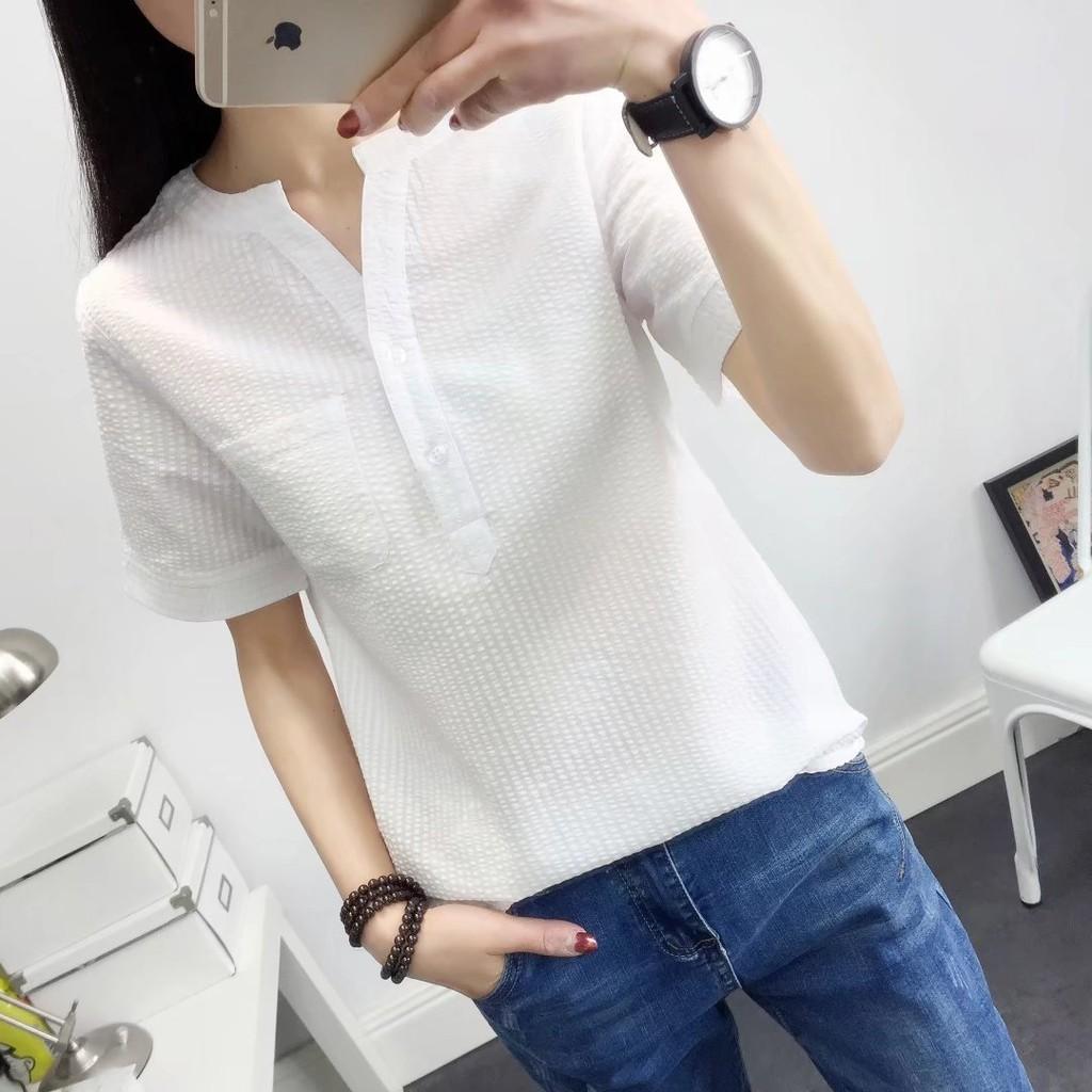 Áo sơ mi nữ Haint Boutique áo cổ tàu thiết kế kẻ sọc nhỏ s51