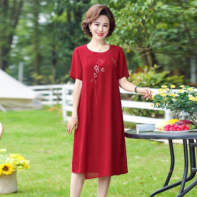 Đầm Trung Niên Đi Tiệc Cho Mẹ, Mẫu Đầm Trung Niên Nữ Sang Trọng Lịch Sự Dáng Suông Thêu Hoa
