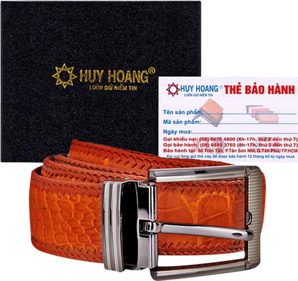 Thắt Lưng Nam Da Cá Sấu Đan Viền Bản Lớn Đầu Kim Huy Hoàng HT4297 - Vàng