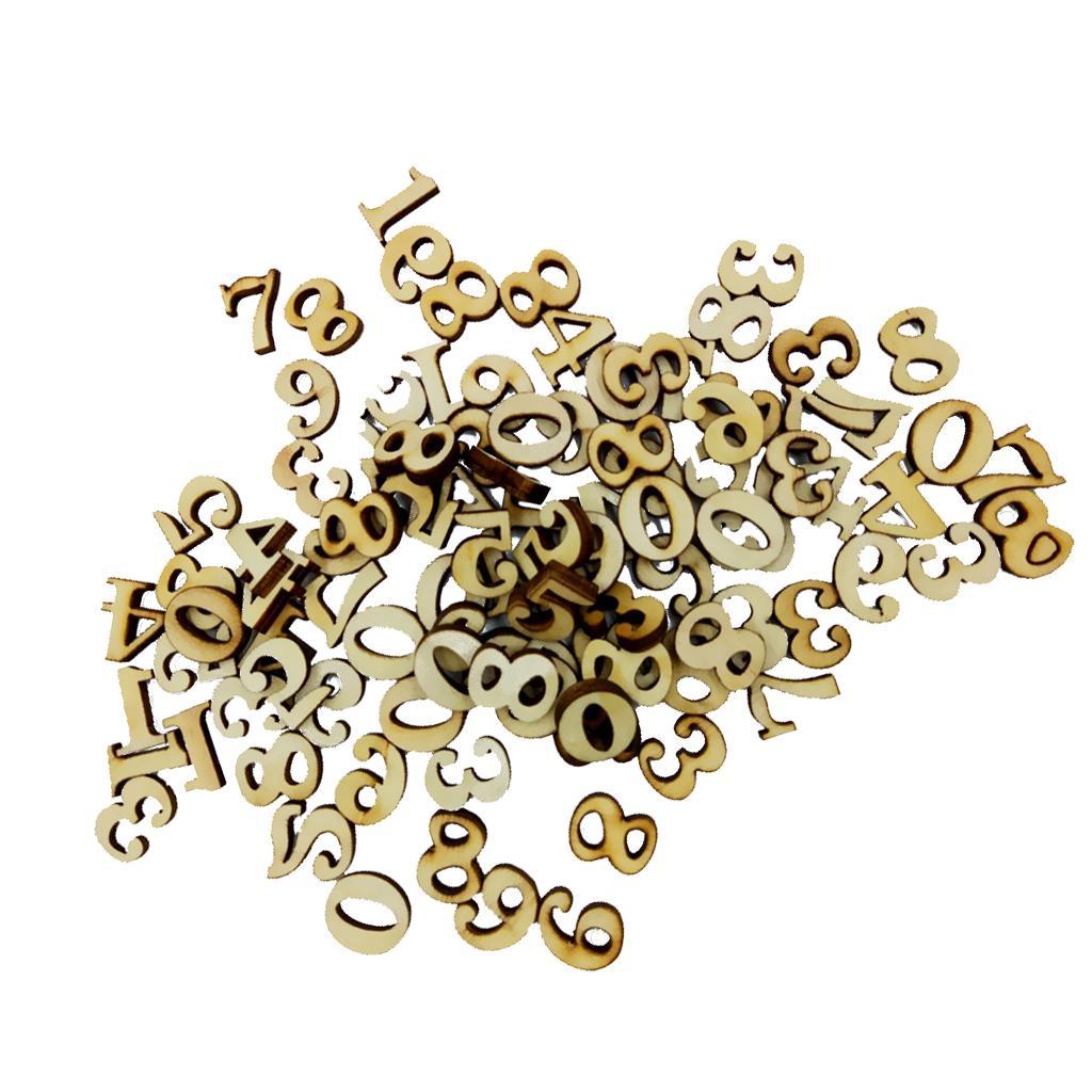 200 Pieces Unfinished Wooden Pieces Arabic Numbers Embellishment for DIY Kids Toys Crafts