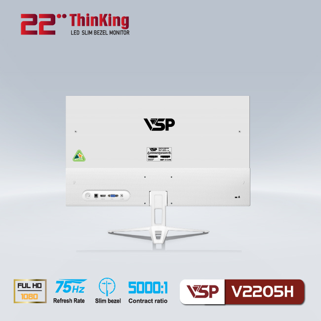 Màn hình máy tính 22inch VSP V2205H [TRẮNG] (21.45&quot; VA FHD 75Hz, HDMI+VGA) - Hàng chính hãng TECH VISION phân phối