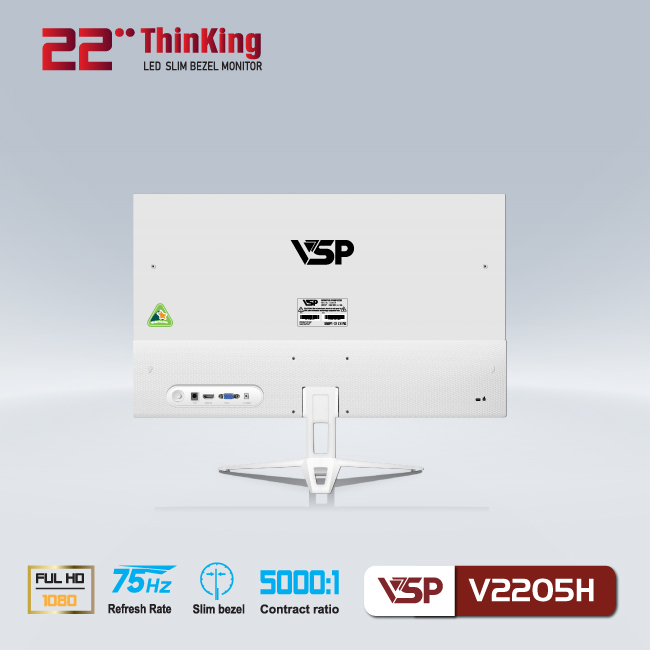 Màn hình máy tính 22inch VSP V2205H FHD VA 75Hz 6.5Ms LED Monitor (Trắng) - Hàng chính hãng TECH VISION phân phối
