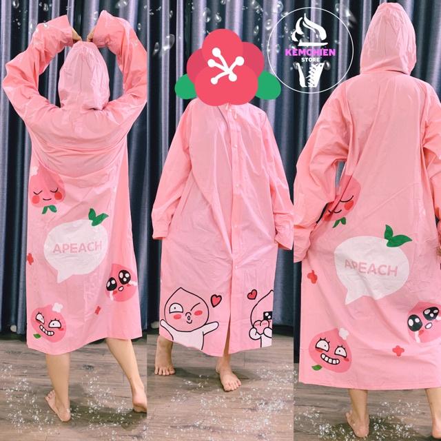 ÁO MƯA MĂNG TÔ HÀN QUỐC DÁNG DÀI SIÊU CUTE NGỘ NGHĨNH và bé đào
