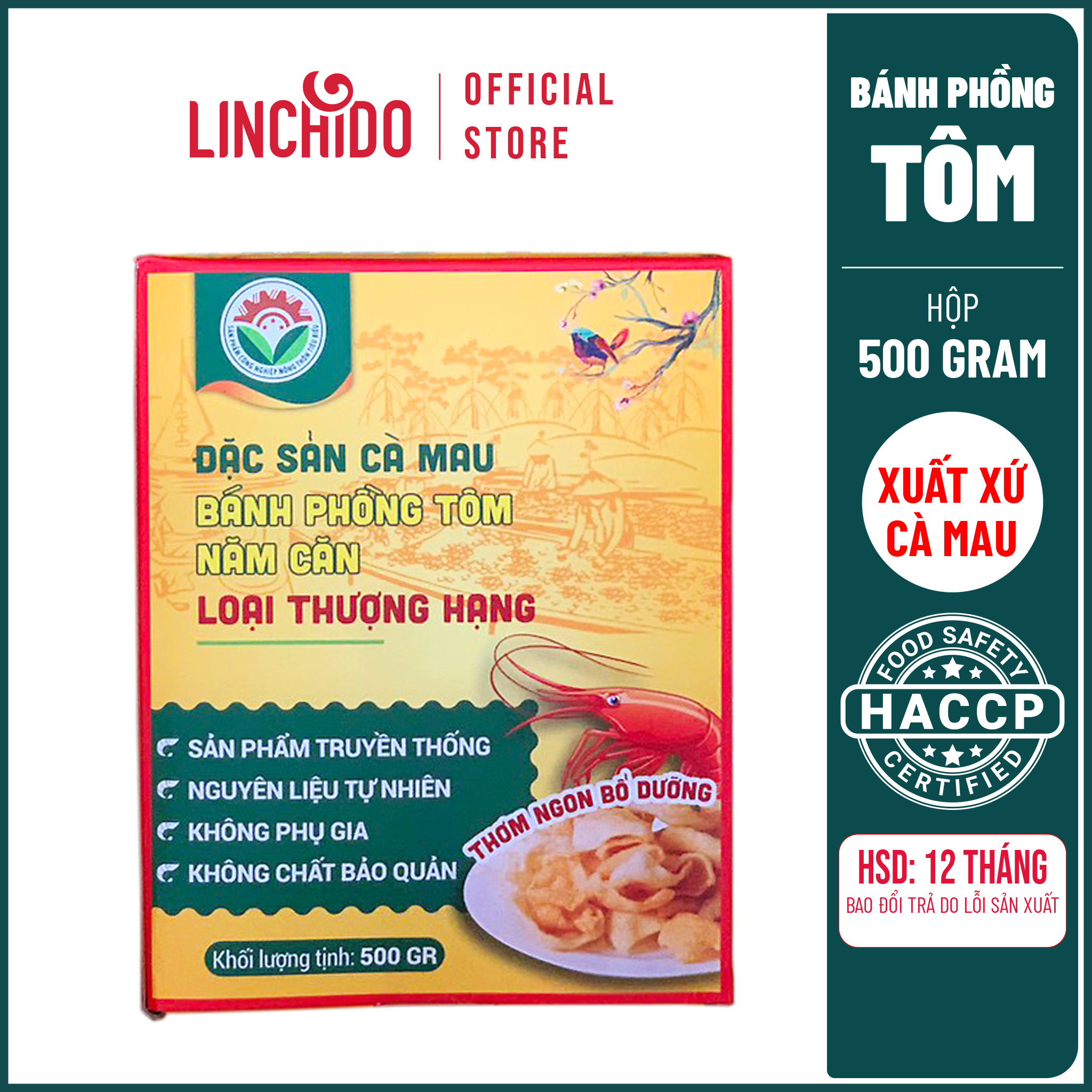 Đặc sản Cà Mau - Bánh Phồng Tôm Năm Căn - Loại Thượng Hạng ( Hộp 500 GRAM )