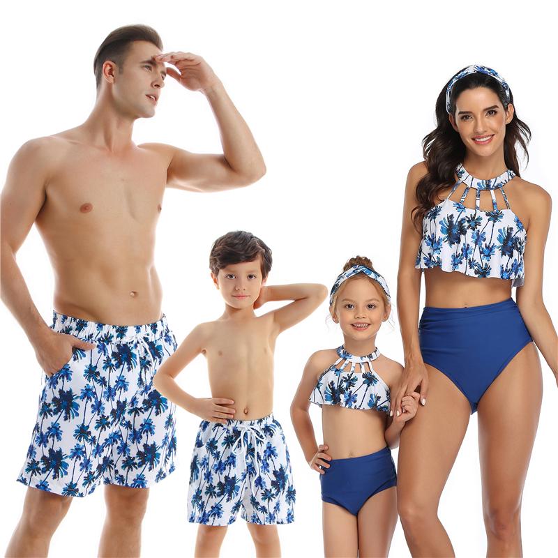 Họ Phù Hợp Với Đầm Bố Sơn Bãi Biển Ban Quần Short 2 Mẹ Con Gái Đồ Bơi Bikini Phụ Nữ Mùa Hè Áo Tắm Nam Đồ Bơi