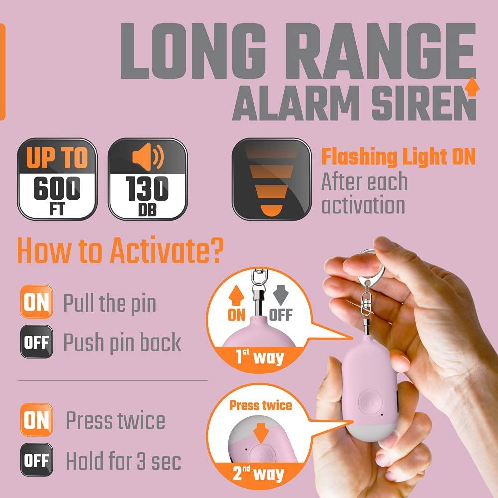 Báo thức Keychain tự bảo vệ có thể sạc lại - Vòng còi báo động cá nhân khẩn cấp 130 dB với đèn LED