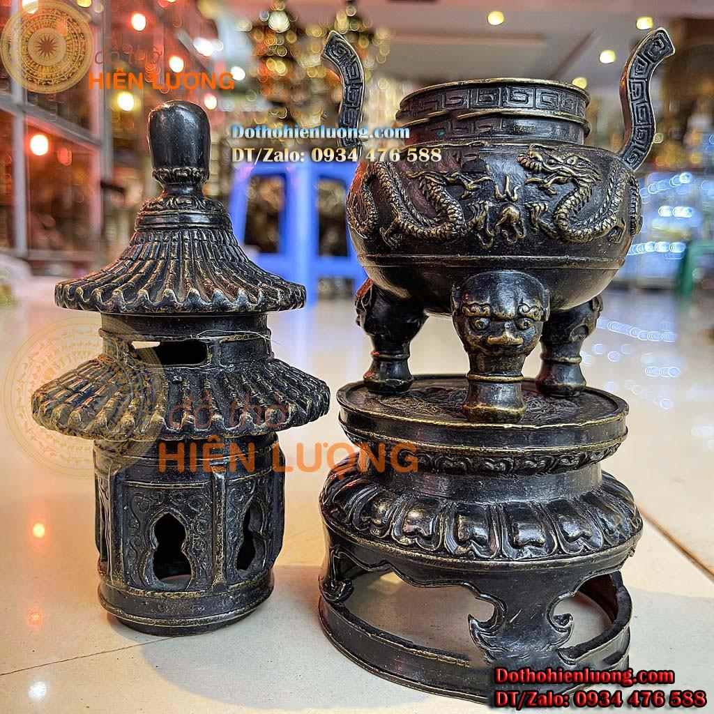 Tháp Trầm 2 Tầng Có Đế Bằng Đồng Phong Thủy Màu Đen