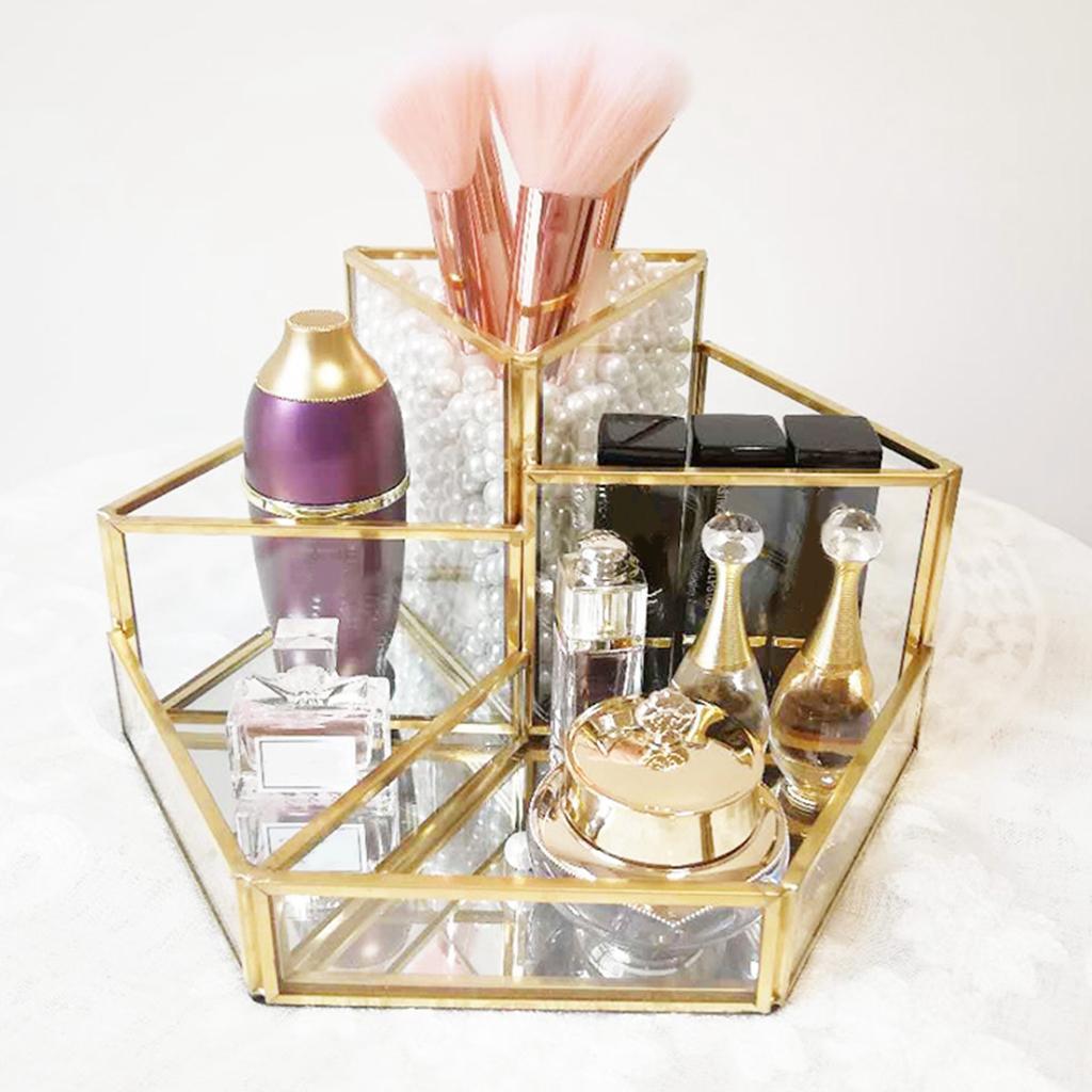 2pcs Makeup Organizer Clear Glass Cosmetic Drawers Holder Case Box Storage