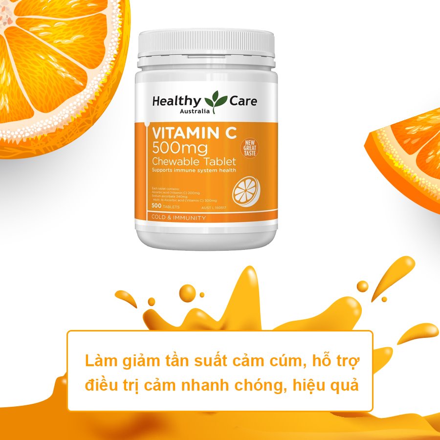 Vitamin C dạng kẹo (ngậm) Úc Healthy Care tăng sức đề kháng, sáng da, tăng sản xuất collagen, nhanh lành bệnh (vết thương) - OZ Slim Store