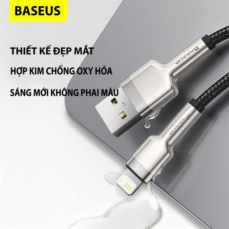 Cáp sạc nhanh 2.4A Baseus Cafule Metal Series dùng cho iPhone/ iPad - Độ ổn định cao -  An toàn - Siêu bền  - Hàng chính hãng