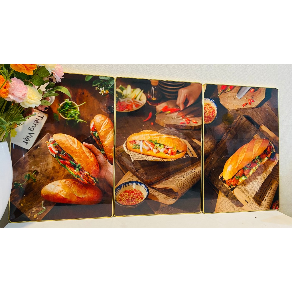Tranh treo tường trang trí decor quán bánh mì Việt Nam tranh có khung kèm đinh treo