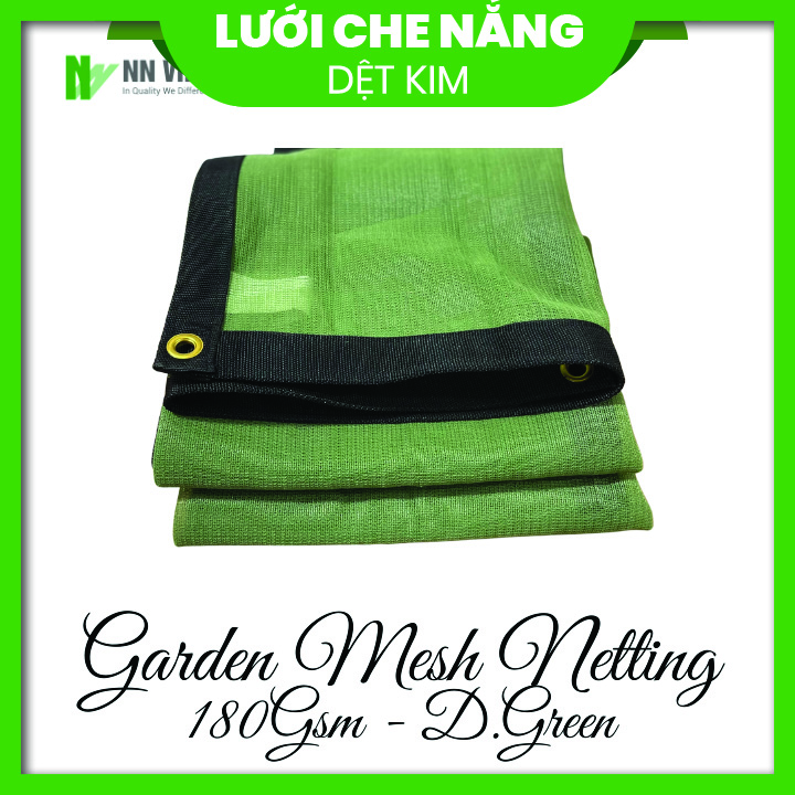 Lưới dệt kim màu xanh rêu dùng che nắng, chắn côn trùng, được may viền khuy chắc chắn