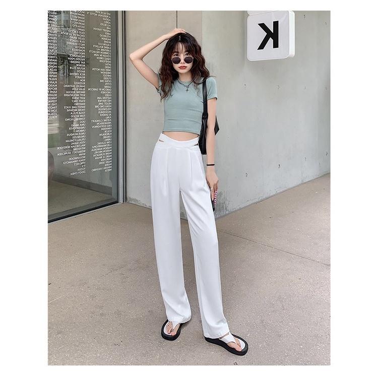 Quần Culottes Nữ Cạp Cao Dây Eo Ống Rộng Vải Tuyết Mưa - TRẮNG