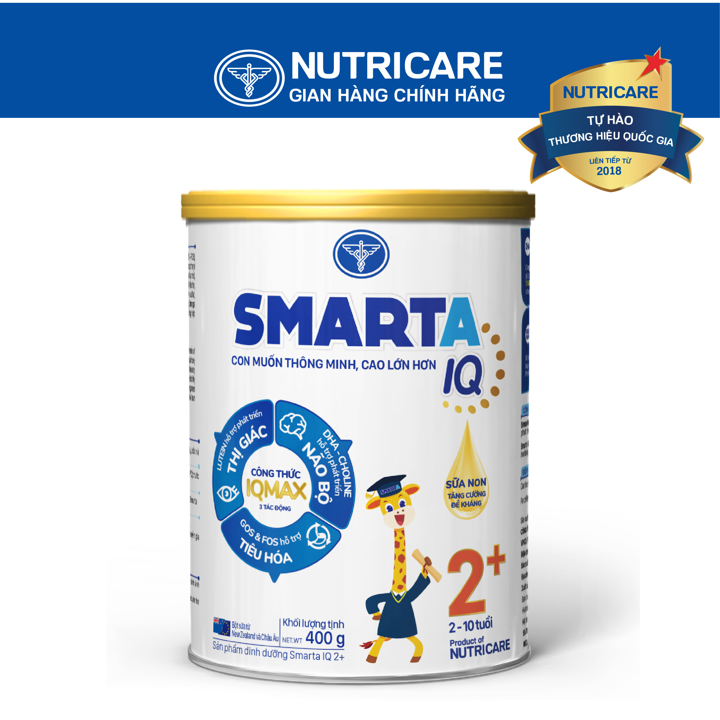 Sữa bột Nutricare Smarta IQ 2+ phát triển trí não 400g