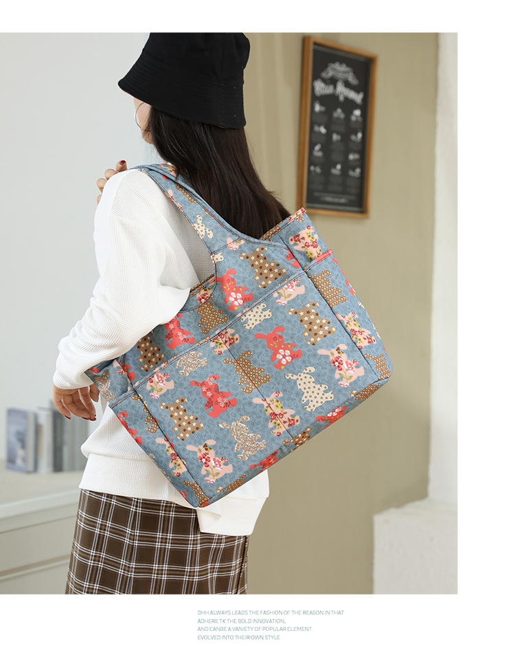 Túi tote vintage nữ size lớn vải nylon chống nước cao cấp họa tiết thời trang nhiều ngăn tiện lợi 0859