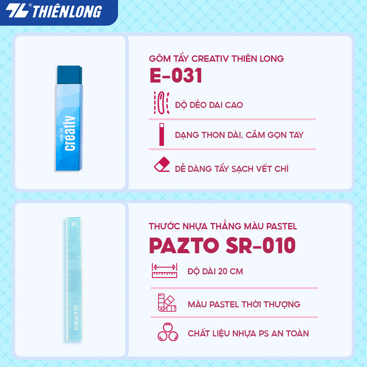 Combo dụng cụ học tập thể hiện cá tính - Tone Xanh pastel dịu mát - 08 món