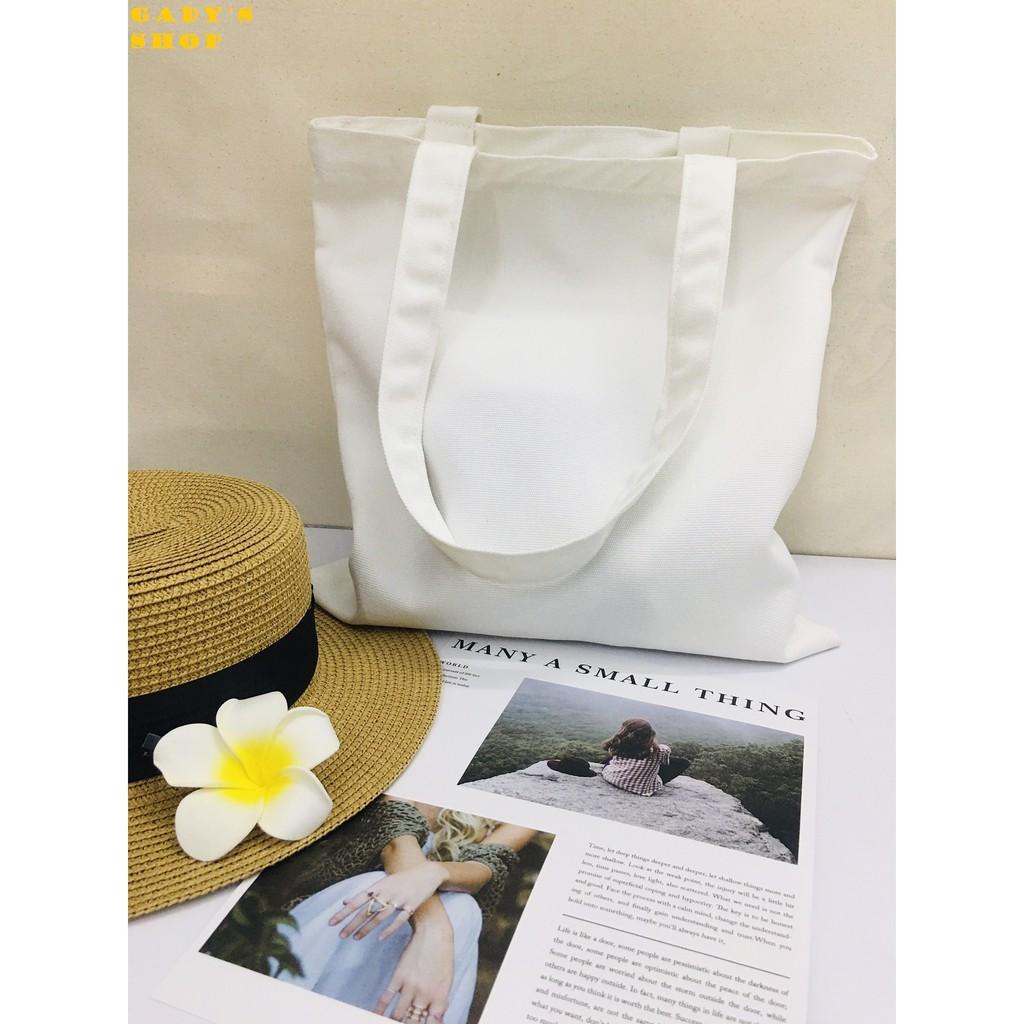 Túi vải TOTE, Canvas đeo Hàn Quốc trắng trơn (có khóa kèm túi con) GADY shop