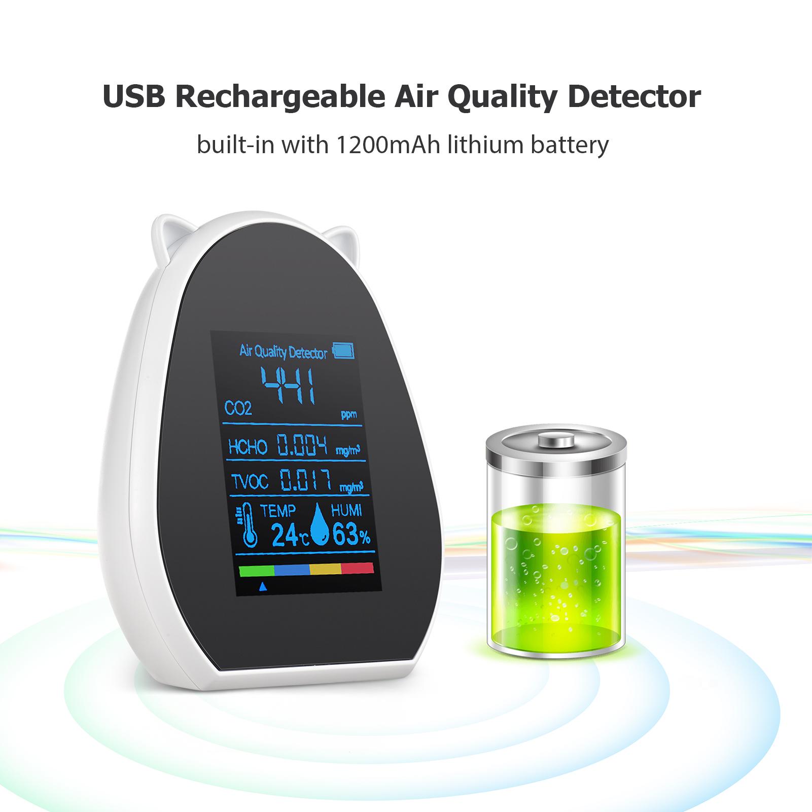 2.9-inch Air Quality Monitor CO2 Meter USB Rechargeable Thermometer & Hygrometer TVOC/HCHO/CO2 Detector CO2 Concentration Detector for Home Office